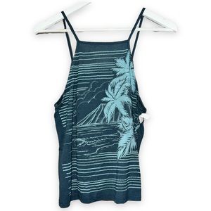 NEW O’Neill Blue Spaghetti Strap Floral Tropical Graphic Tank Top Womens Sz Sm